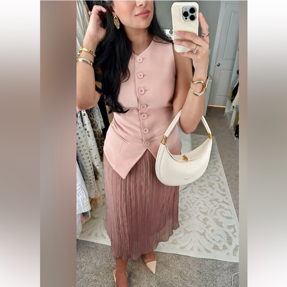 Zara NWT dusty pale pink elastic waistband wrinkle effect midi skirt - Picture 9 of 9